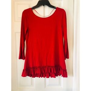 NWT LOVE SCARLET red long sleeve ruffle stretch blouse size small